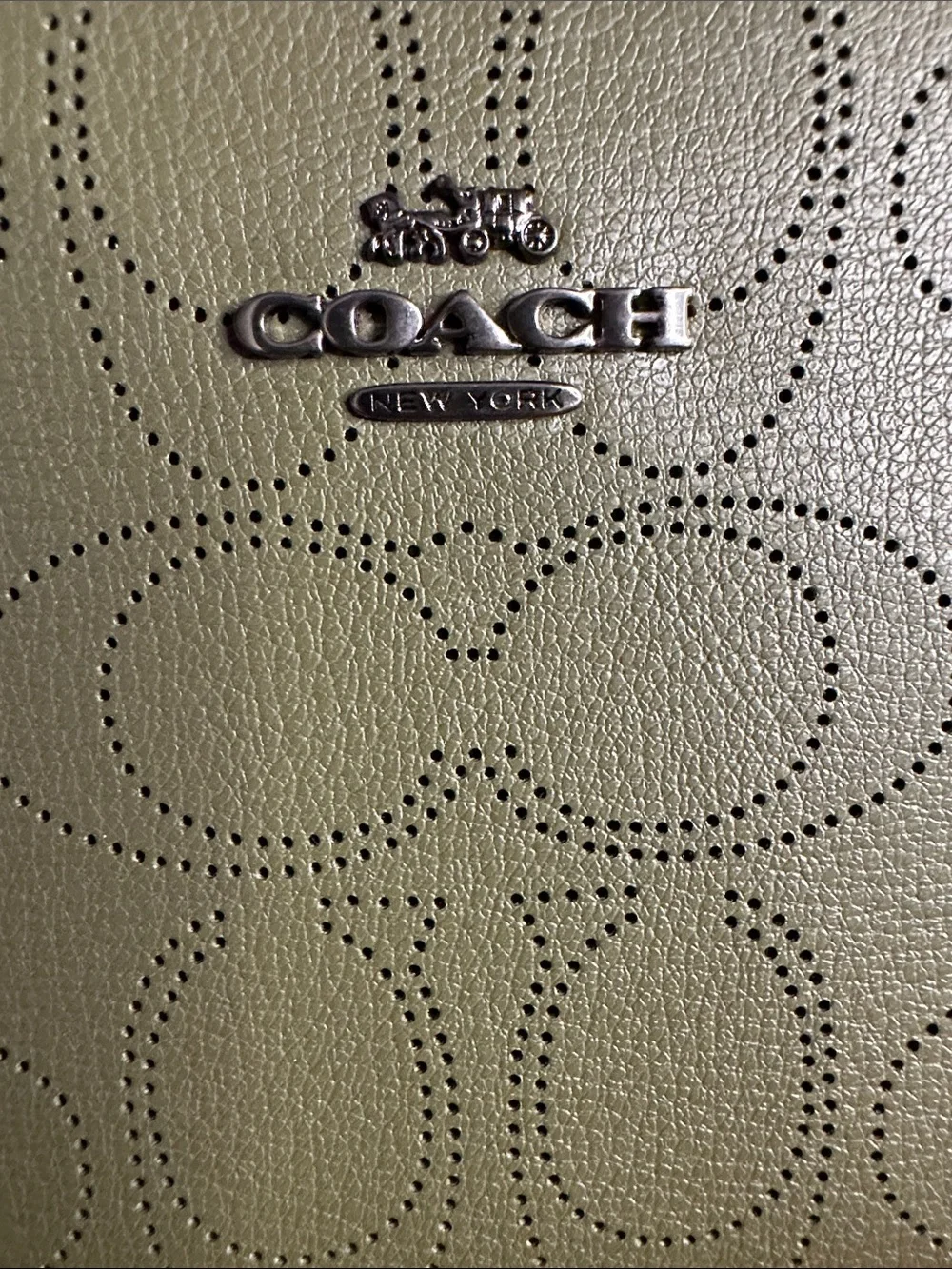 Coach Large Perforated Signature Zip Wallet - Olive